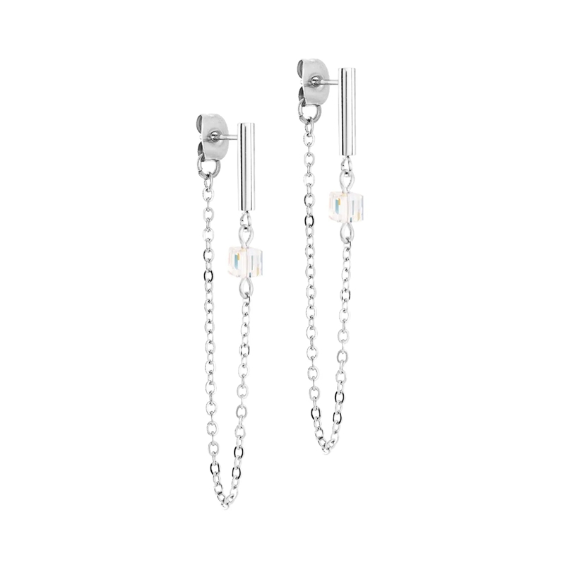 COEUR DE LION Ohrstecker Ohrringe Mini Cubes & Chain weiss
