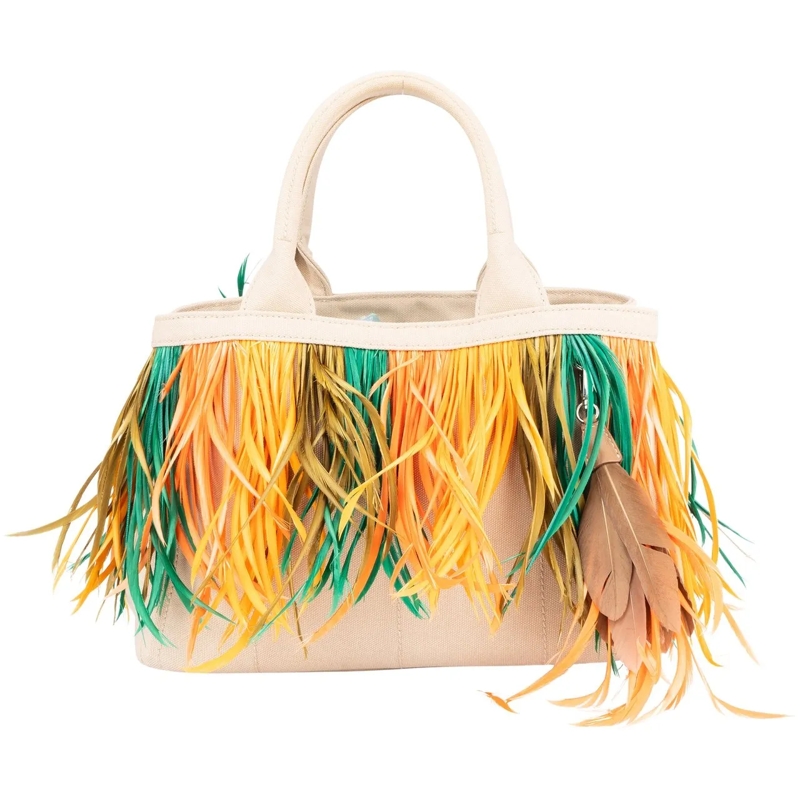 Prada Schultertasche Prada Multicolor Feathers Canapa Handbag mehrfarbig