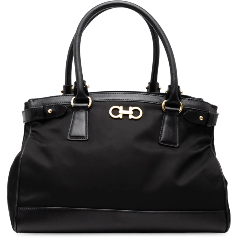 Salvatore Ferragamo Schultertasche Nylon Gancini Satchel schwarz