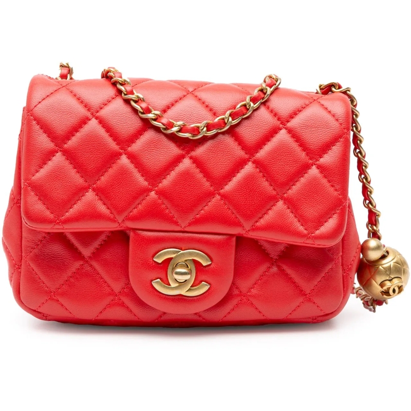 Chanel Sac à bandoulière Mini Square Classic Lambskin Pearl Crush Single Fl rot