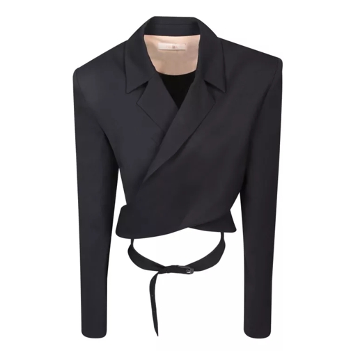 Ssheena Asymmetrical Cropped Jacket With Side Buckle Black 