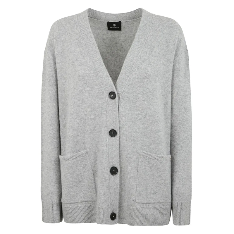 Anine Bing Strickjacke Boxy Grey Cashmere Cardigan With Button Closure White