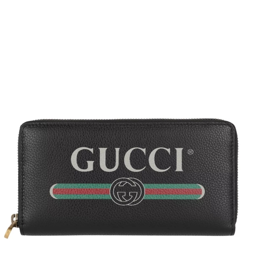 Gucci Gucci Print Zip Around Wallet Leather Black Portemonnaie mit Zip-Around-Reißverschluss