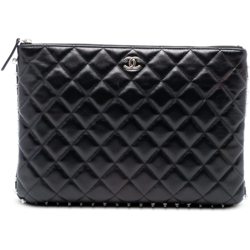 Chanel Clutch Medium Quilted Lambskin Pearl O Case Clutch schwarz