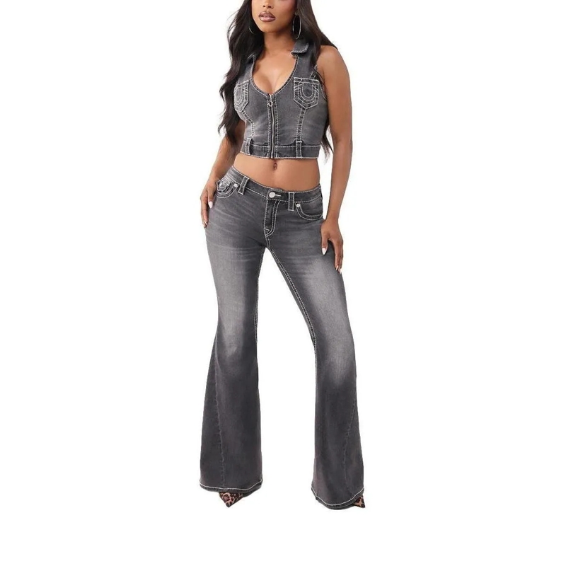 True Religion Jeans - Flared-Jeans- Weiter Schlag- Drehbein- Gedreh schwarz(Image 4)