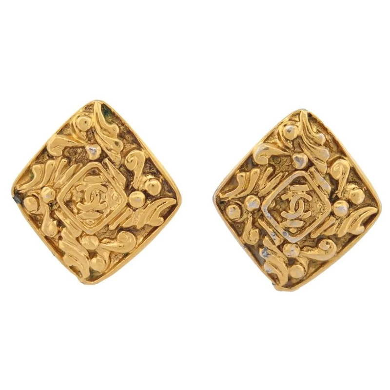 Chanel Ohrstecker VINTAGE CHANEL DREIECK LOGO CC GOLDENE OHRRINGE AU gold