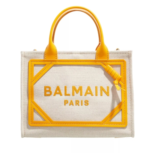 Balmain B-army Canvas Bag With Frontal Embroidery Beige and Yellow Rymlig shoppingväska