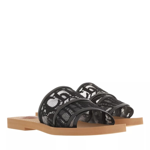Chloé Woody Canvas Logo Sandals Black Sandale
