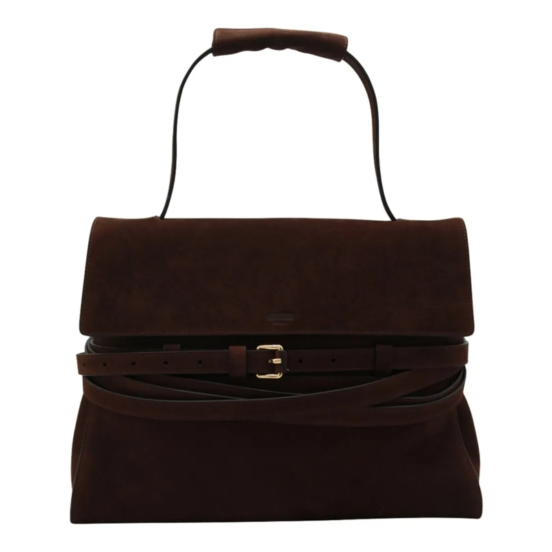 Moschino Sac à bandoulière Structured Dark Brown Suede Handbag Black