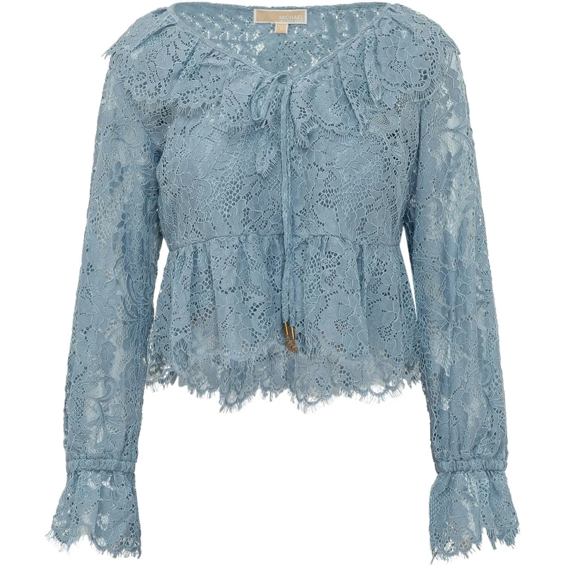 MICHAEL Michael Kors Bluse Top in Pizzo con Scollo a V e Maniche Lunghe blau