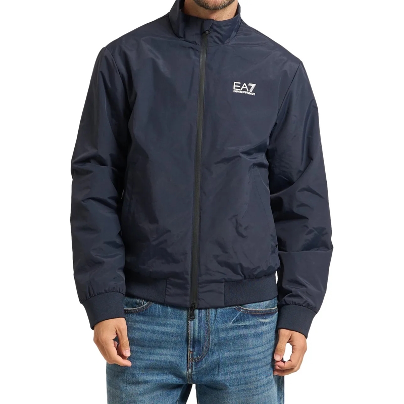 EA7 Doudoune Black Bomber Jacket With Stand-Up Collar Blue