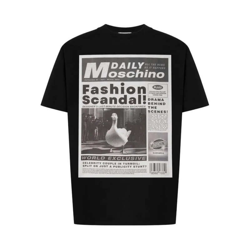 Moschino T-Shirt Newspaper-Style Graphic Black T-Shirt Black