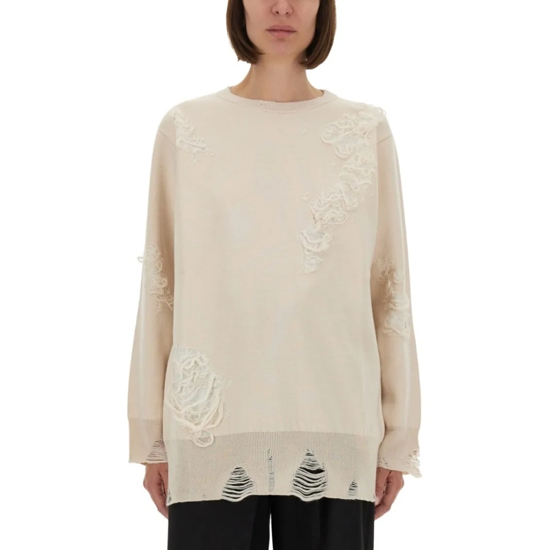 MM6 Maison Margiela Pull Oversized Mesh Sweater With Worn Effect Details Neutrals