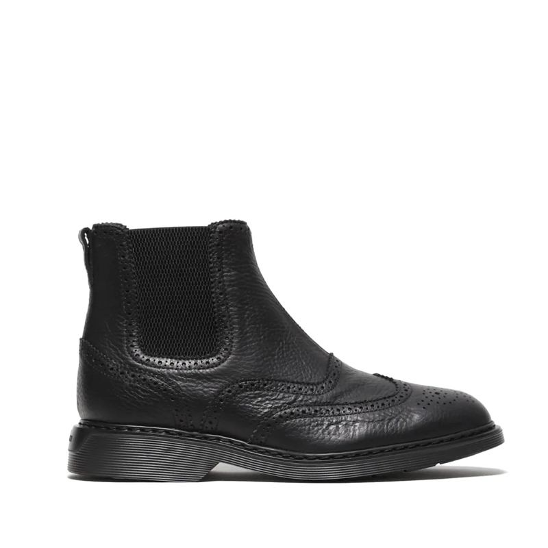 Hogan Stiefel Hammered Black Leather Ankle Boots Black