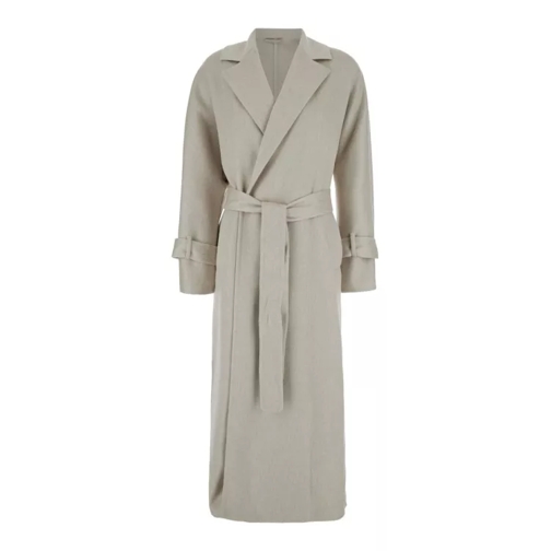 Brunello Cucinelli Grey Belted Coat In Cashmere Grey 