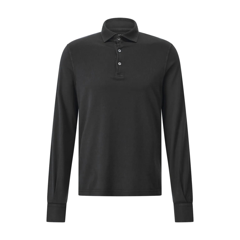 Fedeli Polo shirt Langarm-Poloshirt aus Baumwolle Schwarz