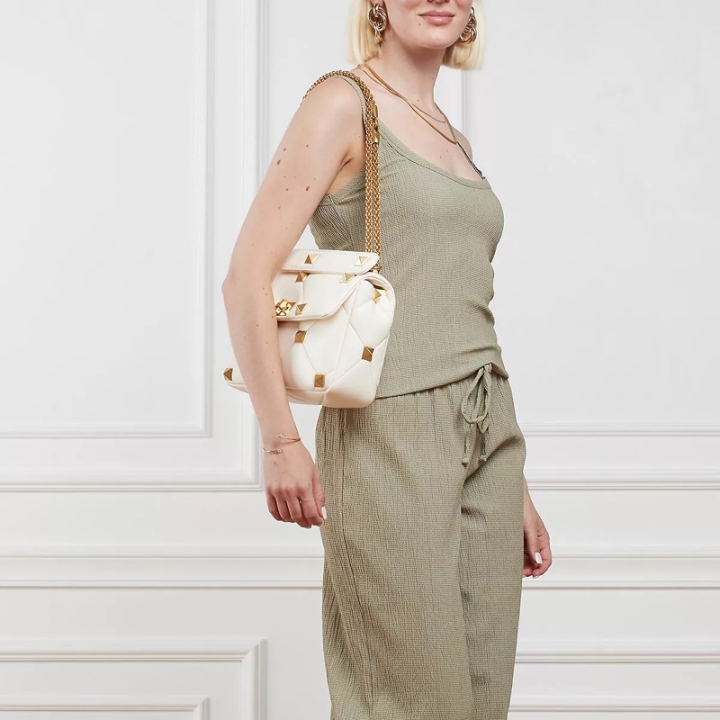 Valentino Garavani Satchel Roman Stud Quilted Crossbody Bag Ivory(Image 2)