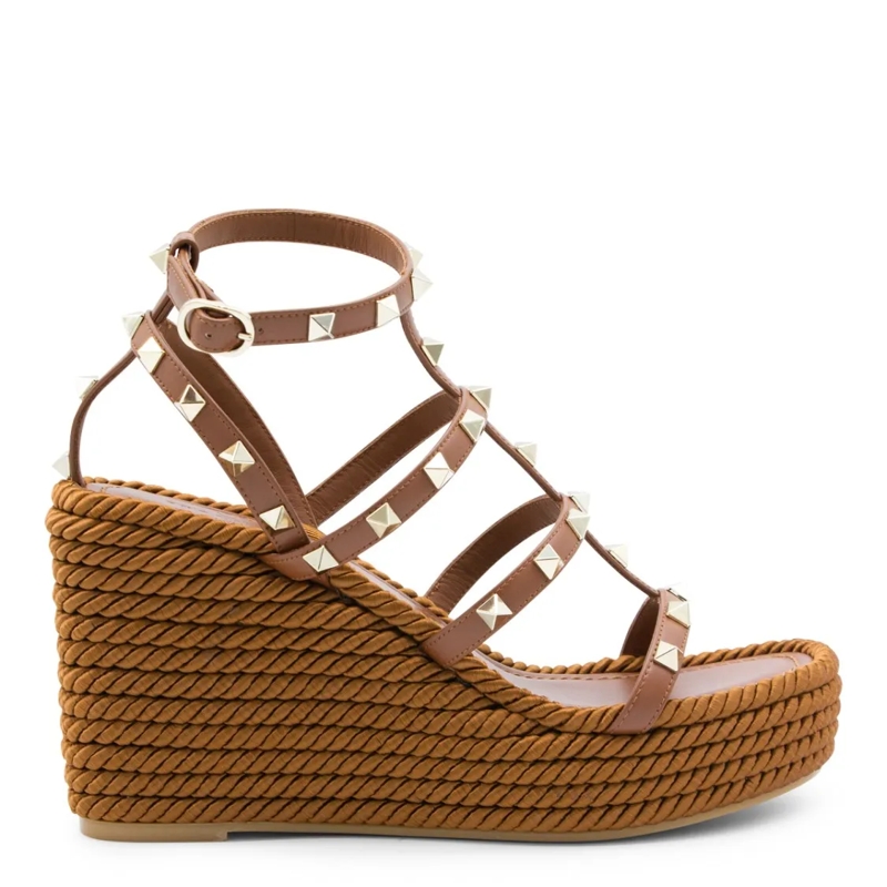Valentino Garavani Sandalen Wedge Sandals With Textured Rope Sole Brown
