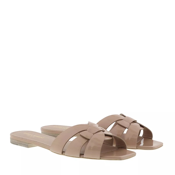 Saint Laurent Nu Pieds Slide Sandals Shiny Leather Nude Slide