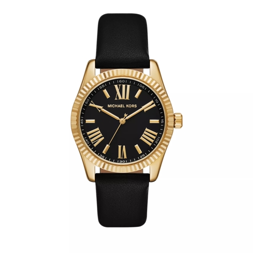 Michael Kors Lexington Three-Hand Leather Watch Black Quartz Horloge