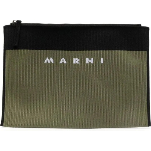 Marni Fourre-tout Logo-embroidered Zip Clutch Bag grün