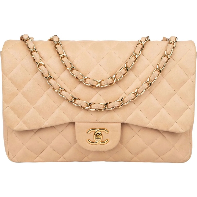 Chanel Tote Chanel Quilted Lambskin Jumbo Single Flap Crossbod beige