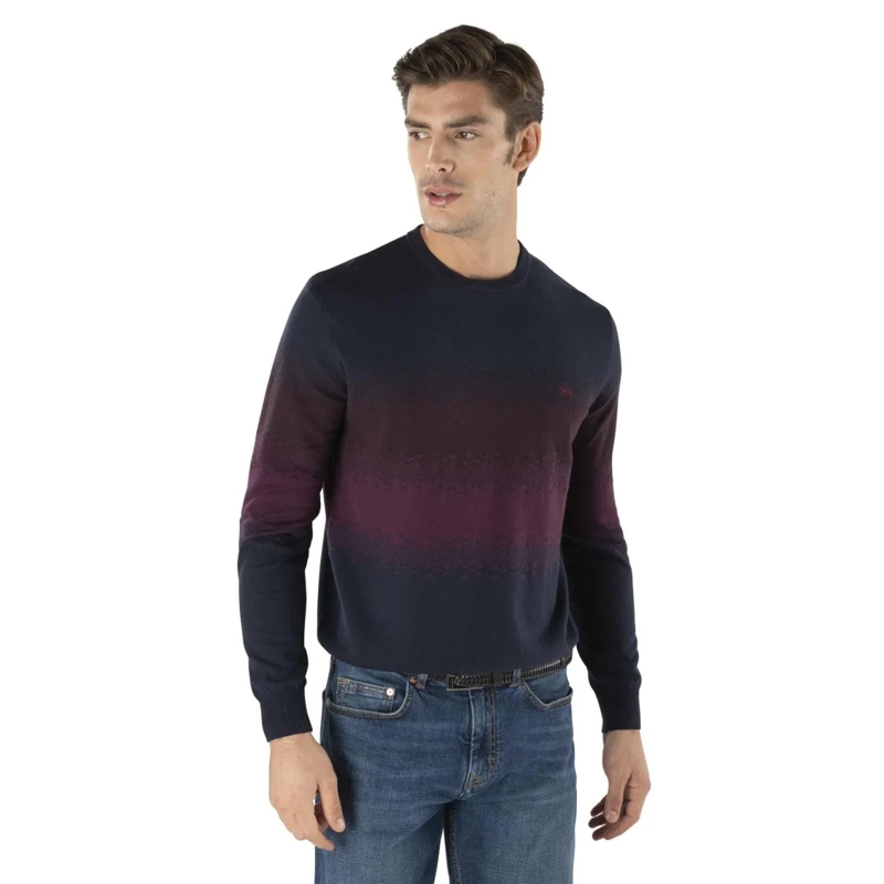 Harmont & Blaine Trui Gradient Knit Sweater With Embroidered Logo Blue