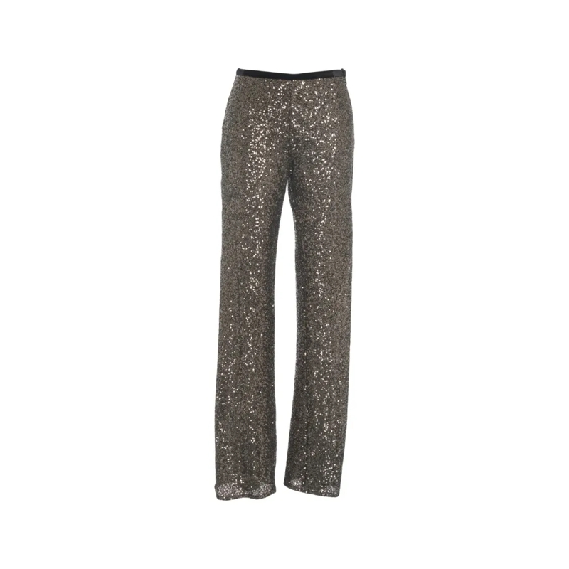Gender  Black Straight-Leg Trousers With All-Over Sequin D Grey