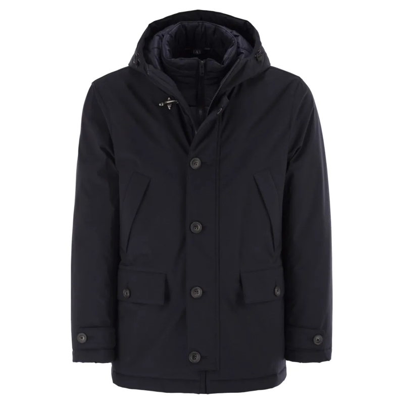 Fay Parka Short Parka In Technical Gabardine Blue