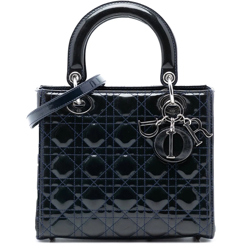 Christian Dior Schultertasche Medium Patent Cannage Lady Dior blau