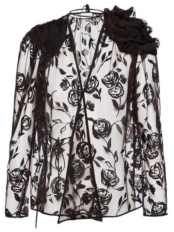 Magda Butrym Lace Classic Flower Blouse In Black Black | fashionette