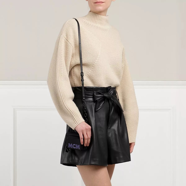 MCM Zipped Wallet With Neck Strap Black | Wallet On A Chain 