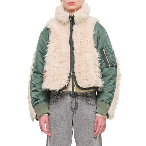 Sacai Shearling Jacke Faux Fur X Nylon Twill Blouson Green