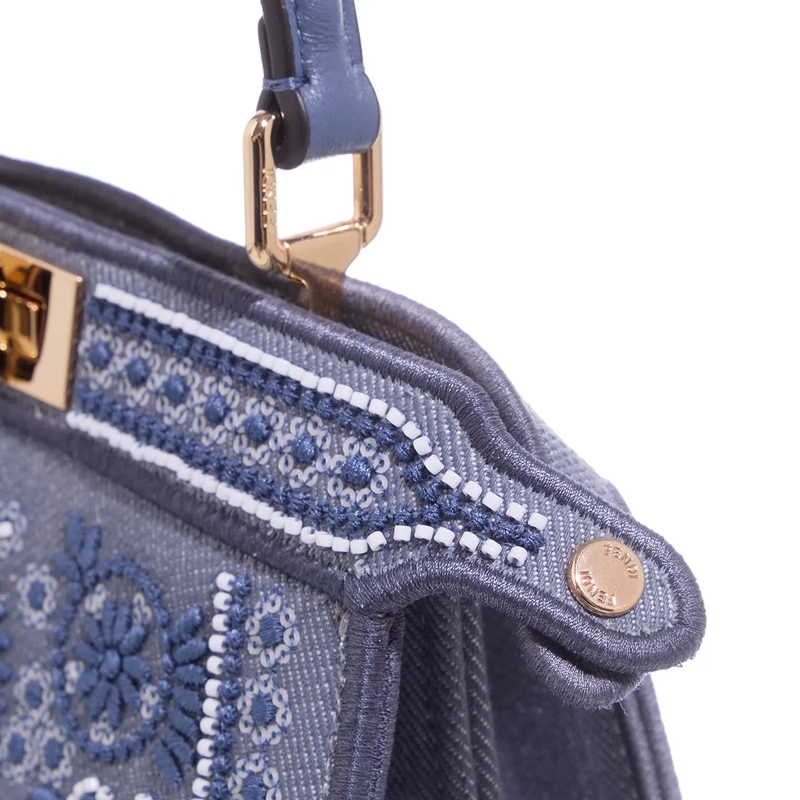 Fendi Satchel Tote Bag Peekaboo Denim Mirtos(Image 5)