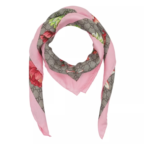 Gucci GG Bouquets Print Silk Scarf Rosa/Beige Halstuch
