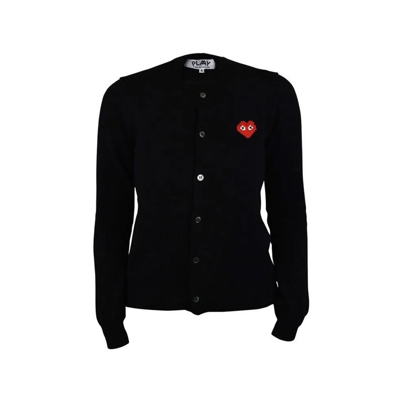 Comme des Garcons Strickjacke Button-Front Black Wool Vest With Heart Emblem Black