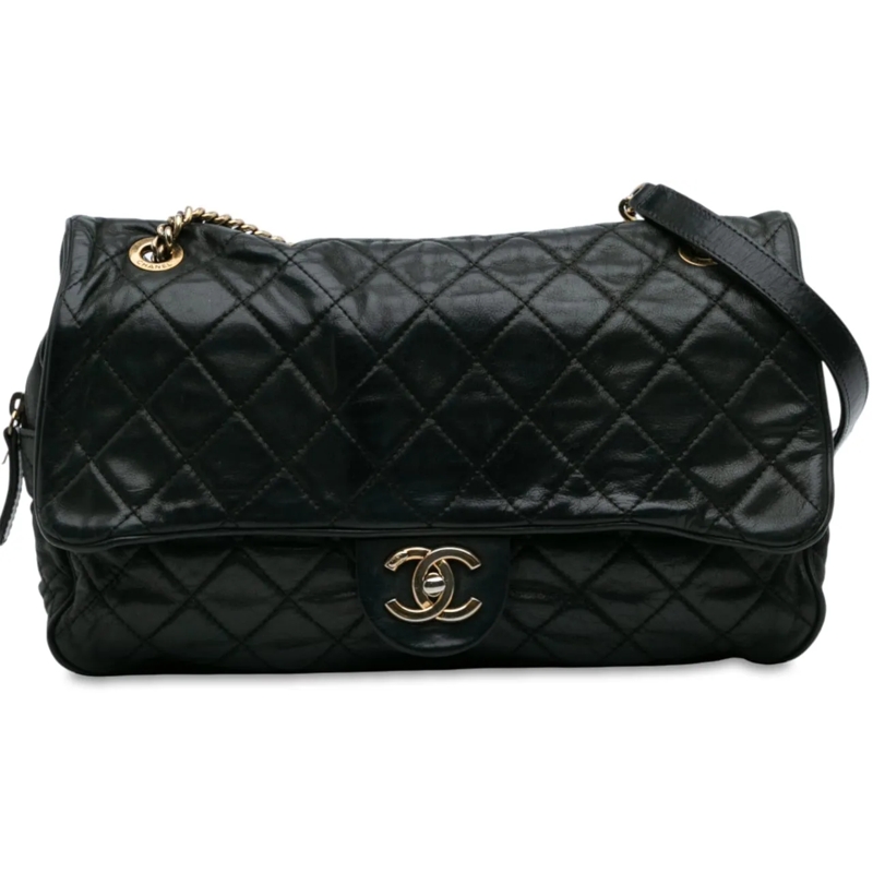 Chanel Sac à bandoulière Large Quilted Iridescent Calfskin Shiva Flap schwarz