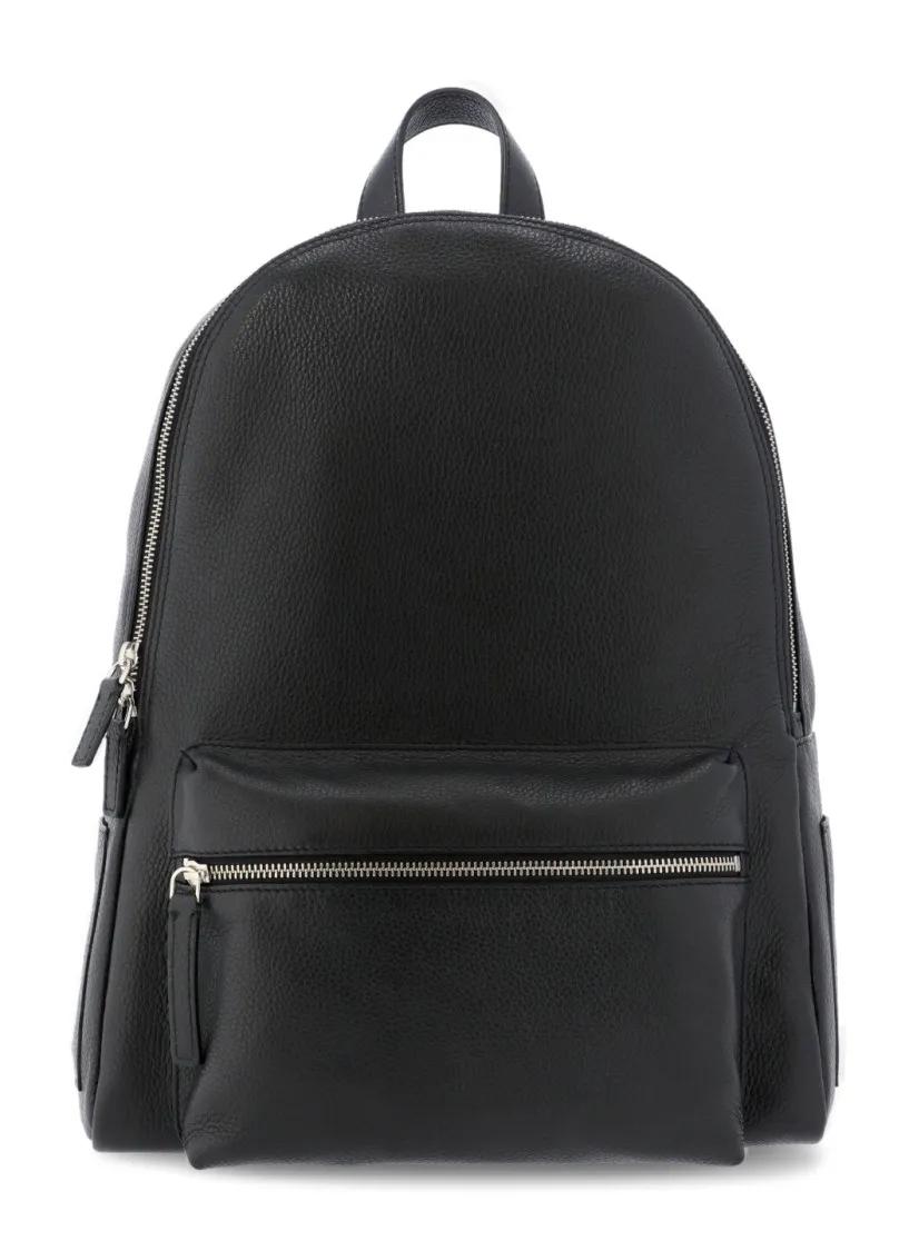 Plain black leather backpack sale