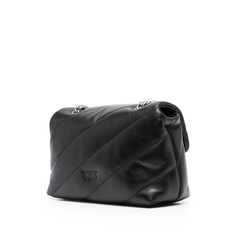 Pinko Schultertasche Quilted Black Crossbody Bag With Silver Chain Black
