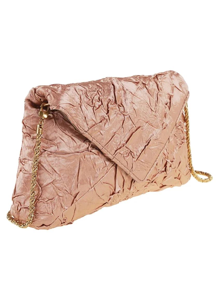Dries Van Noten Clutches Pleated Satin Clutch Bag With Chain Strap in roze