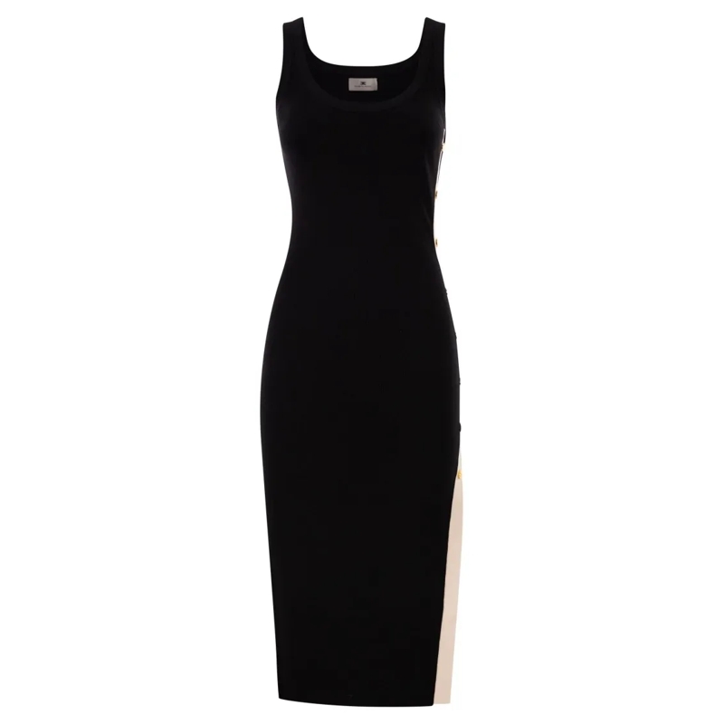 Elisabetta Franchi Midi-jurk Fitted Midi Dress With Shiny Viscose Bands Black