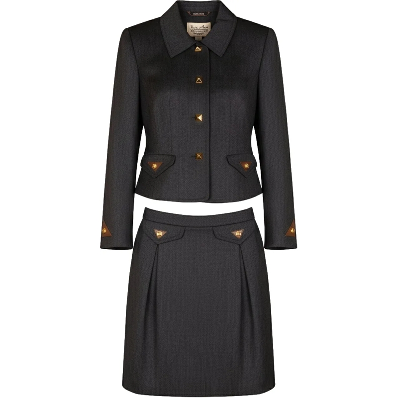 Hermès Übergangsjacke Hermes Gris Wool Argent Jacket Costume Set (DE38 / mehrfarbig