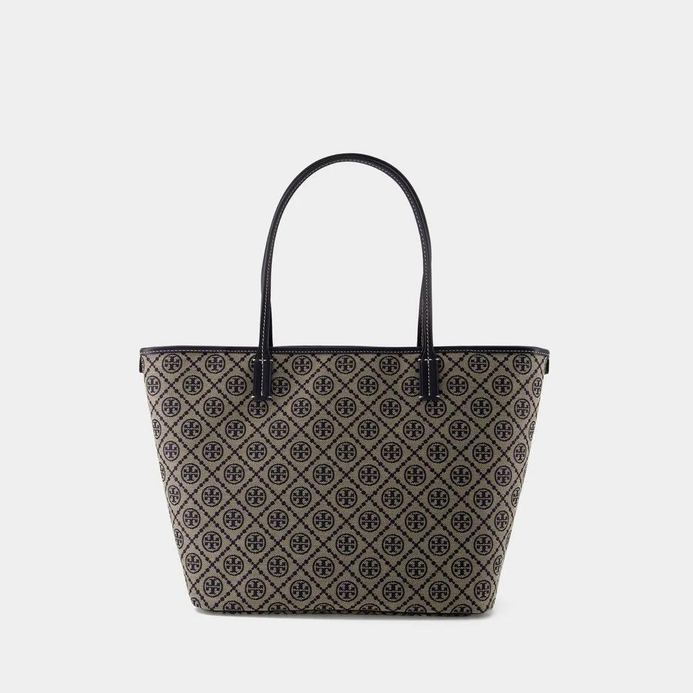 TORY BURCH Totes & shoppers T Monogram Zip Shopper Bag Cotton Tory Navy in blauw