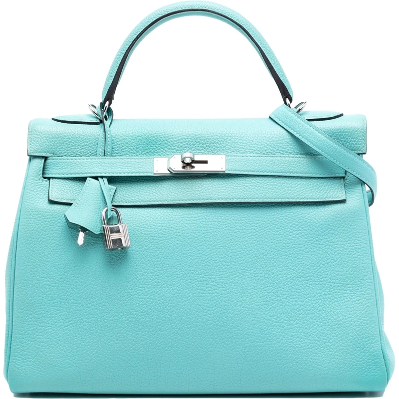 Hermès Schultertasche Togo Kelly II Retourne 32 blau