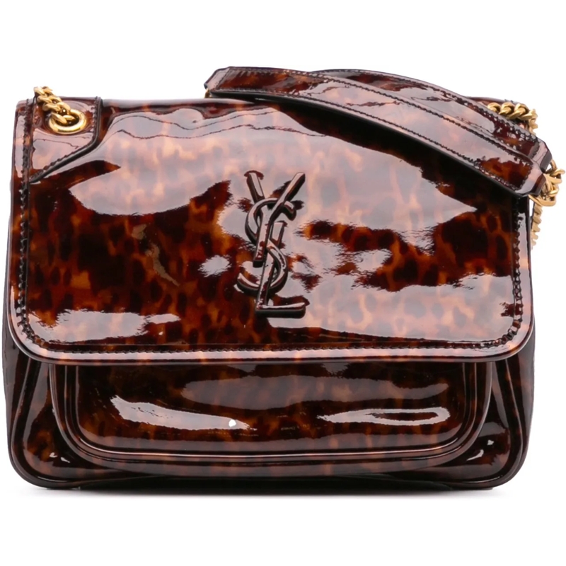 Saint Laurent Schultertasche 2019 Baby Patent Leopard Print Niki Shoulder Bag braun