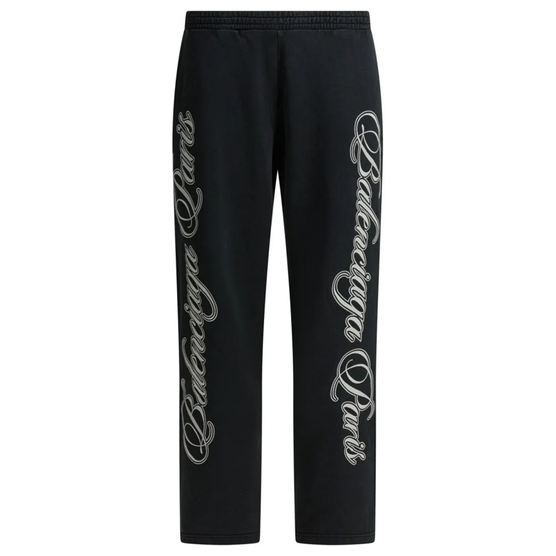Balenciaga Pantalon Baggy Black Pants With Cursive Embroidery Black