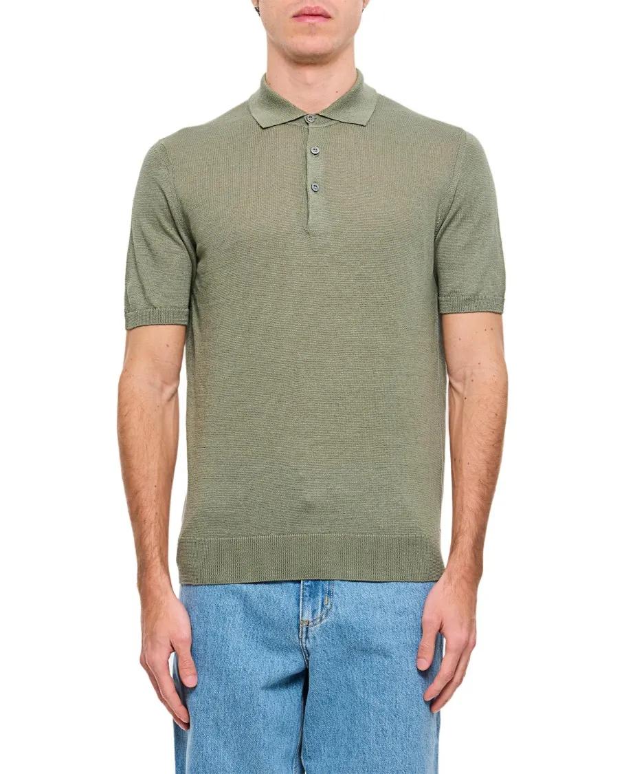 Thumbnail - Drumohr - Classic Green Cotton Polo Shirt With Button Placke - Größe 54 - grün