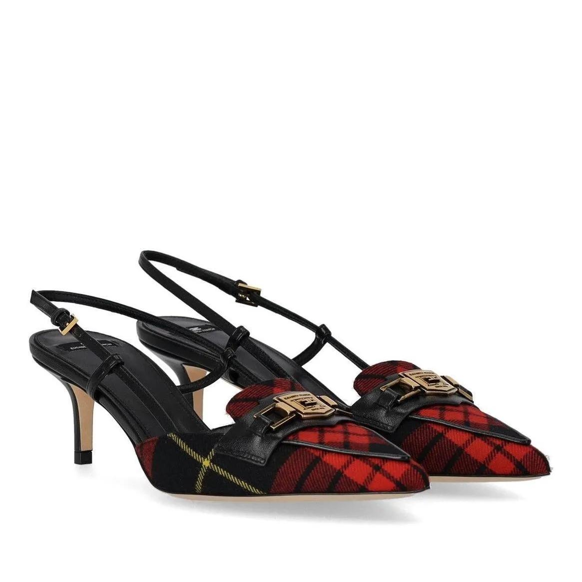 Elisabetta Franchi Pumps & High Heels - ELISABETTA FRANCHI SCHWARZ ROT TARTAN SLINGBACK PU - Gr. 37 (EU) - in Schwarz - für Damen