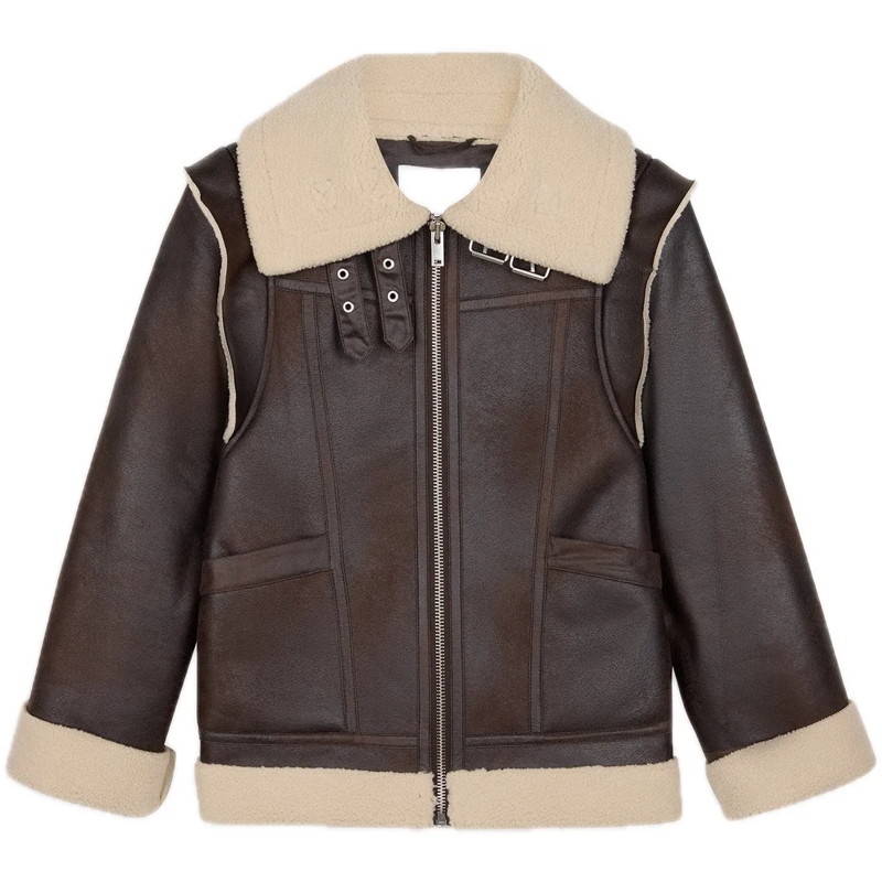 HOMAGE TO DENIM Bomberjacke mouton jacket brown braun