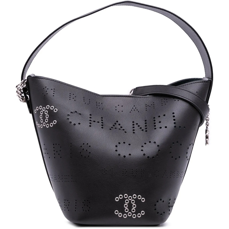 Chanel Sac à bandoulière Calfskin and Tweed Small Piercing Light Bucket Bag schwarz